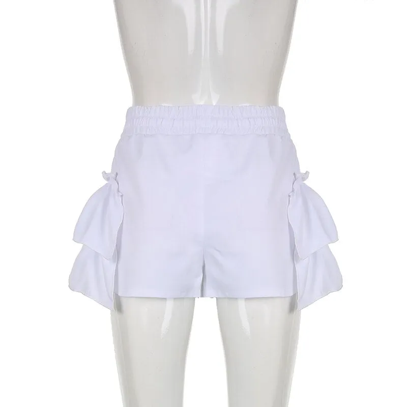 BIIKPIIK 2022 Summer Women Drawstring High Waist Shorts Slim Elegant Tiered Short Trousers Solid Party Fashion Casual Streetwear