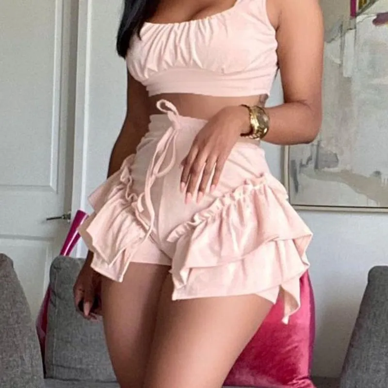BIIKPIIK 2022 Summer Women Drawstring High Waist Shorts Slim Elegant Tiered Short Trousers Solid Party Fashion Casual Streetwear