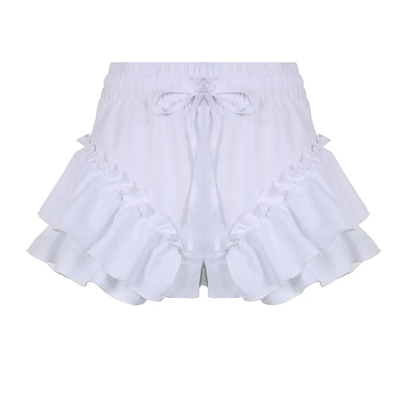 BIIKPIIK 2022 Summer Women Drawstring High Waist Shorts Slim Elegant Tiered Short Trousers Solid Party Fashion Casual Streetwear