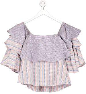Caroline Constas Blue Off The Shoulder Tiered Ruffle Top UK S