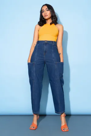 Dark Blue Baggy Jeans With Side Pockets