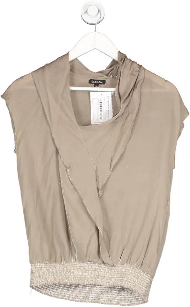 Escada Brown Ruffle Front Silk Top UK 6