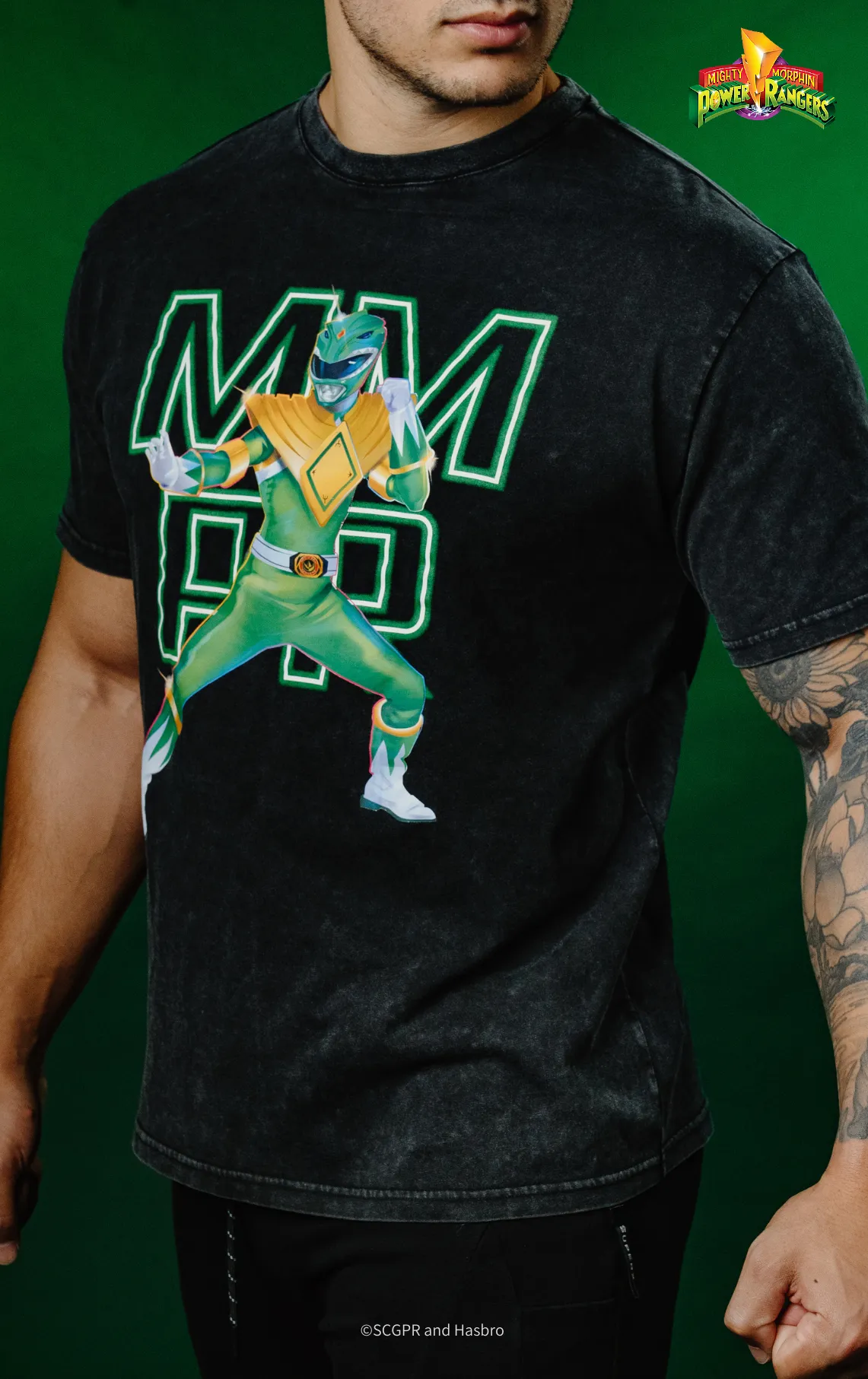 Green Ranger Retro Graphic Acid Wash Tee