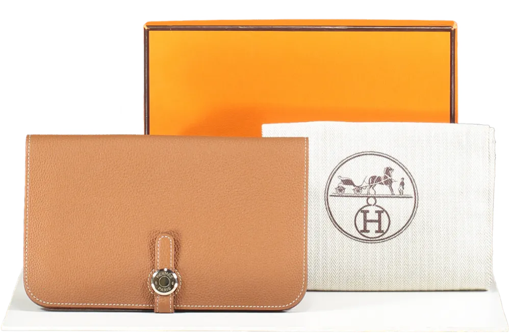 Herms Dogon Duo Combined Wallet In Gold With Gold Hardware BNIB