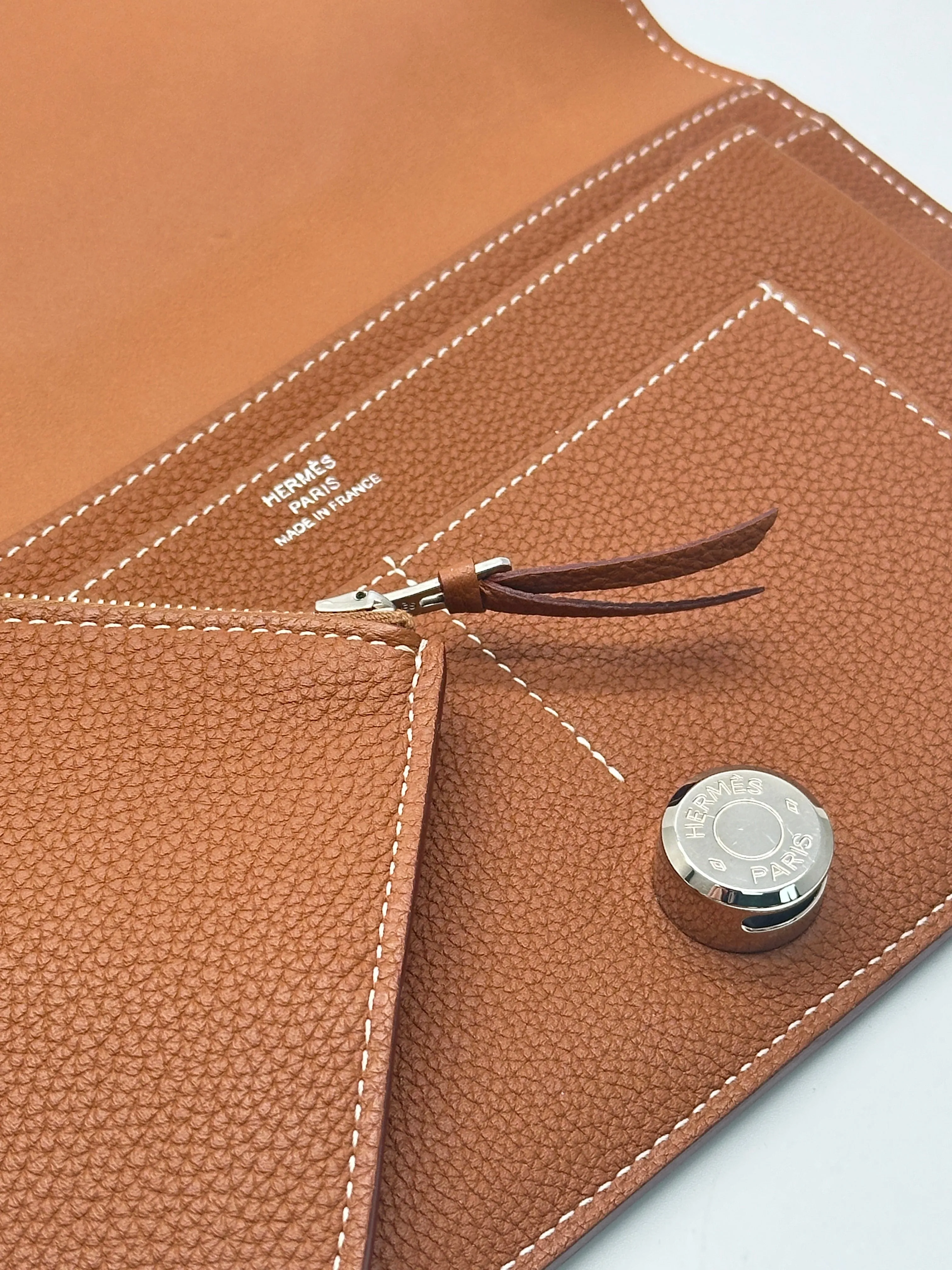 Herms Dogon Duo Combined Wallet In Gold With Gold Hardware BNIB