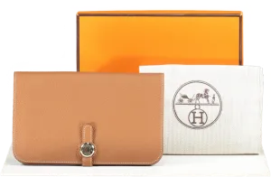 Herms Dogon Duo Combined Wallet In Gold With Gold Hardware BNIB