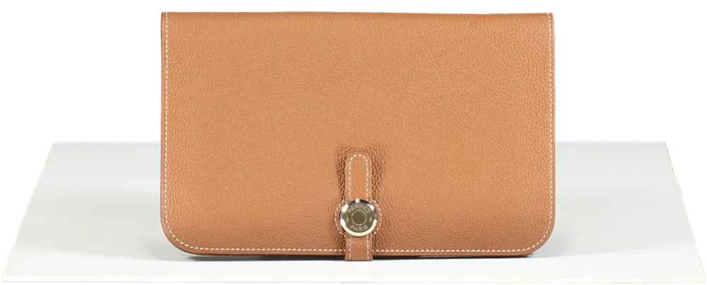 Herms Dogon Duo Combined Wallet In Gold With Gold Hardware BNIB