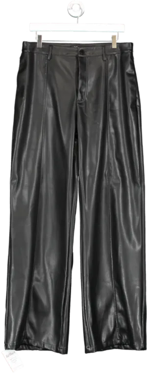 luxe to kill Black Leather Look Wide Leg Trousers UK 16