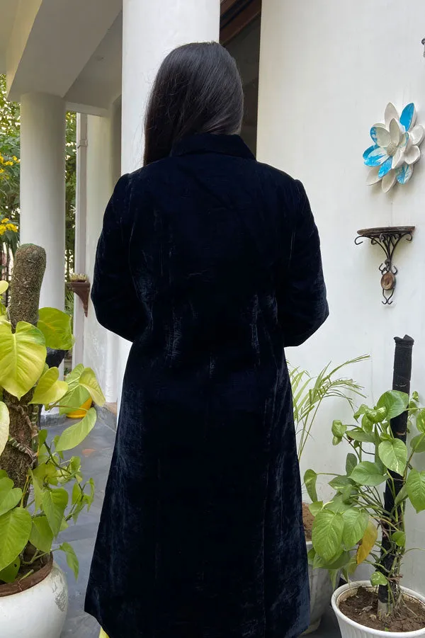 Navy Blue Velvet Travel Coat for Women