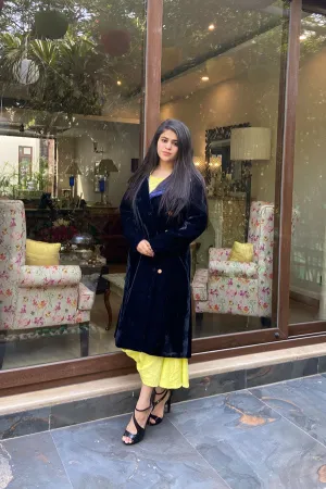 Navy Blue Velvet Travel Coat for Women