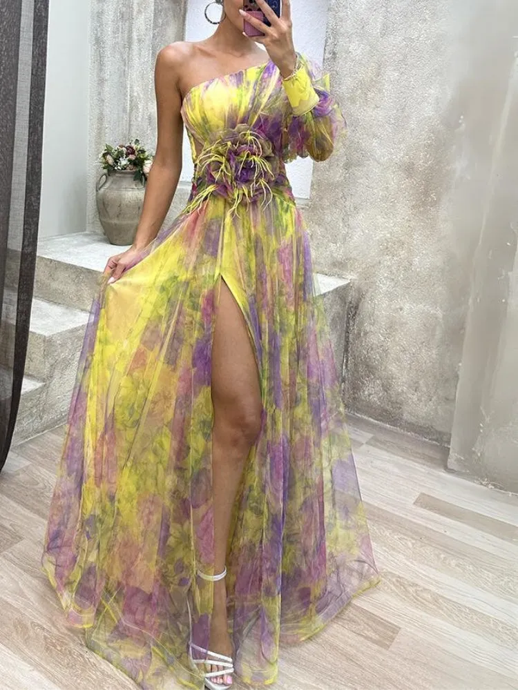 Nicole | Asymmetrical Floral Maxi Dress