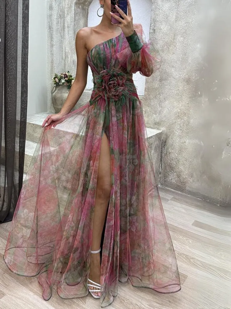 Nicole | Asymmetrical Floral Maxi Dress