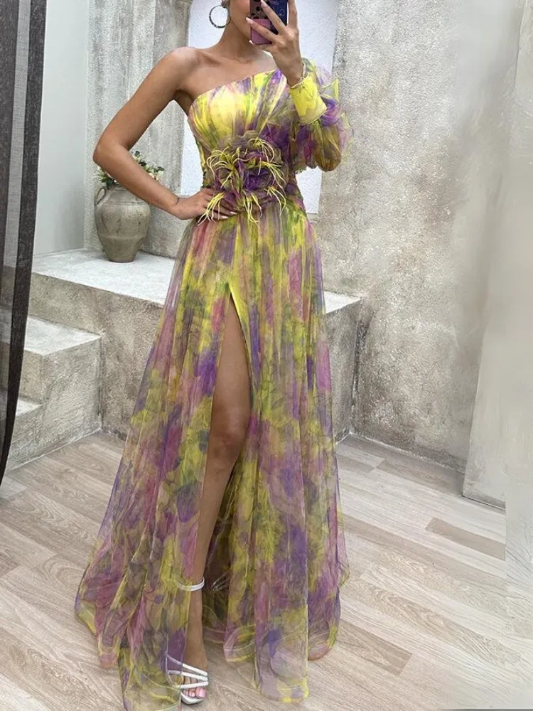 Nicole | Asymmetrical Floral Maxi Dress