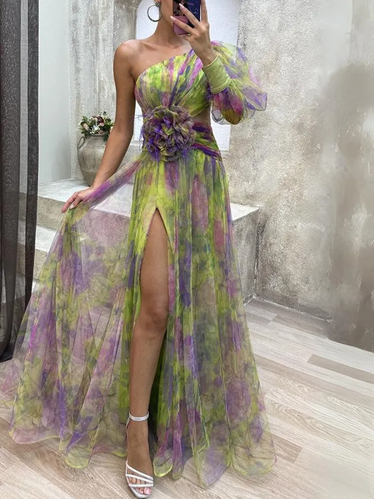 Nicole | Asymmetrical Floral Maxi Dress