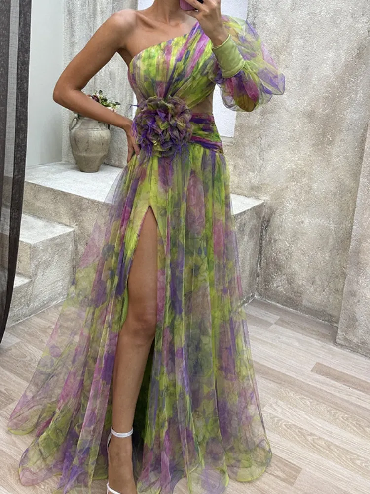 Nicole | Asymmetrical Floral Maxi Dress