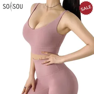 SOISOU Womens Breathable Sports Bra - Removable Pad, Gym Fitness Bralette