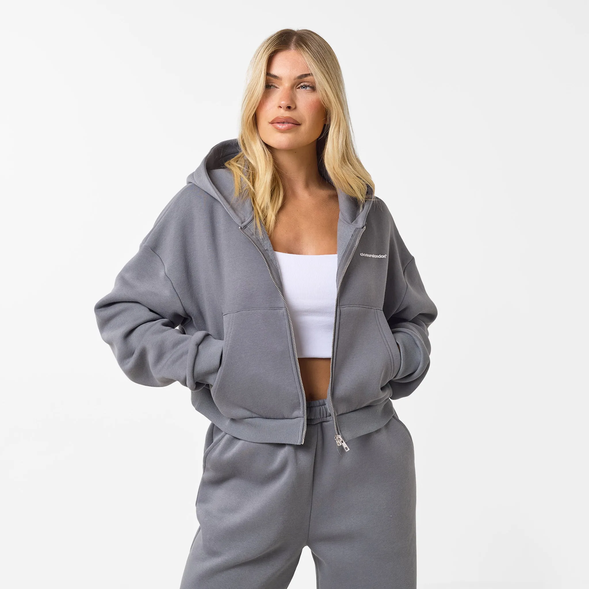Stacked Crop Tracksuit | Space Grey