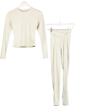 The Couture Club Beige Sculpt Logo 2-piece Activewear Top Uk 8 And Leggings Uk 6 - UK XS/S